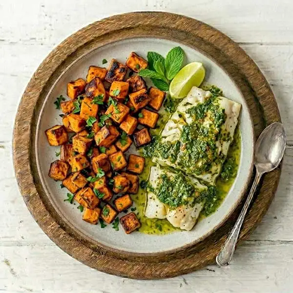 Chermoula Spiced Fish Fillet with Roasted Sweet Potato